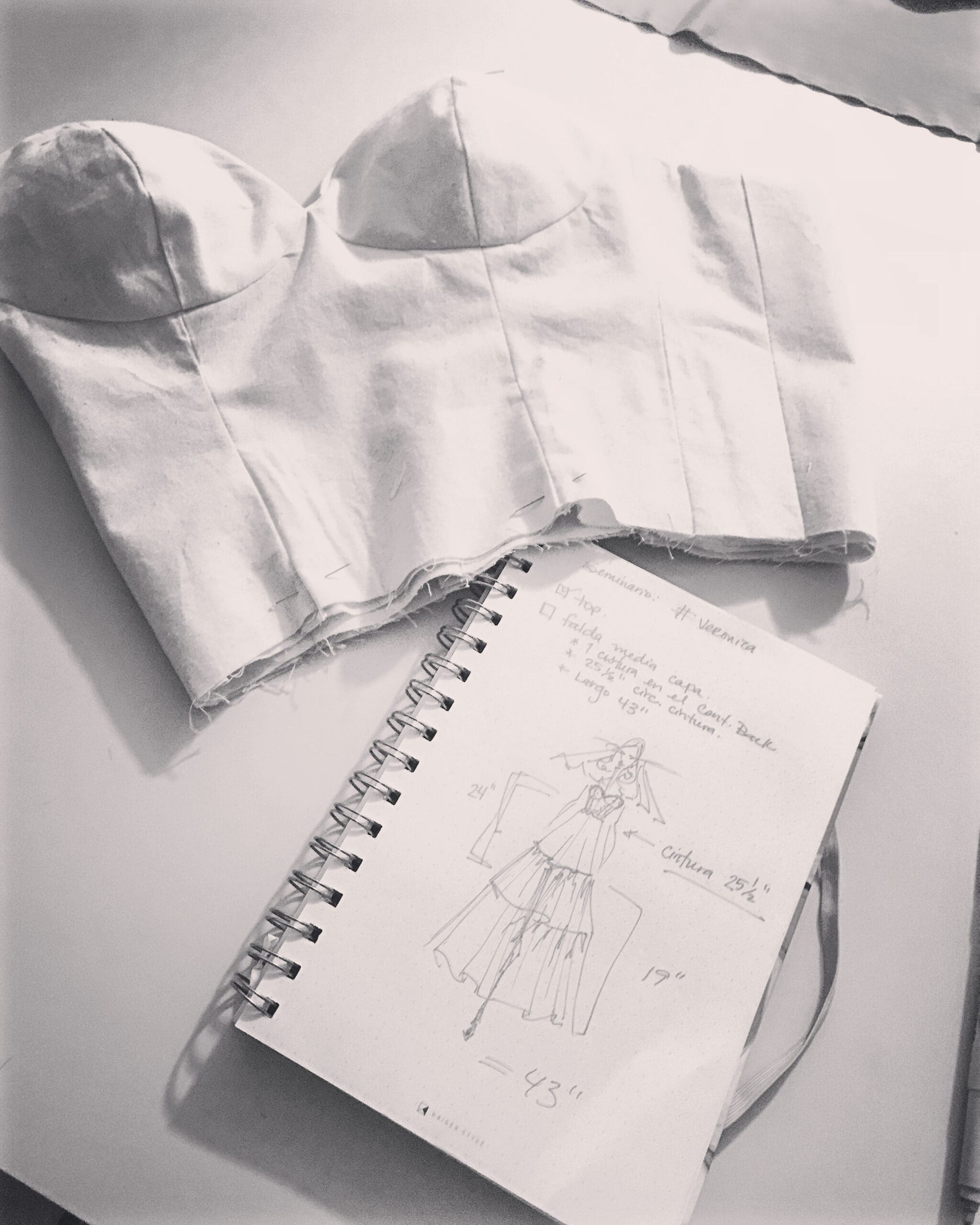 corset sample and bridal sketch by Veronica Melendez